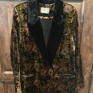 Free People Floral Velvet Blazer with Black Lapel